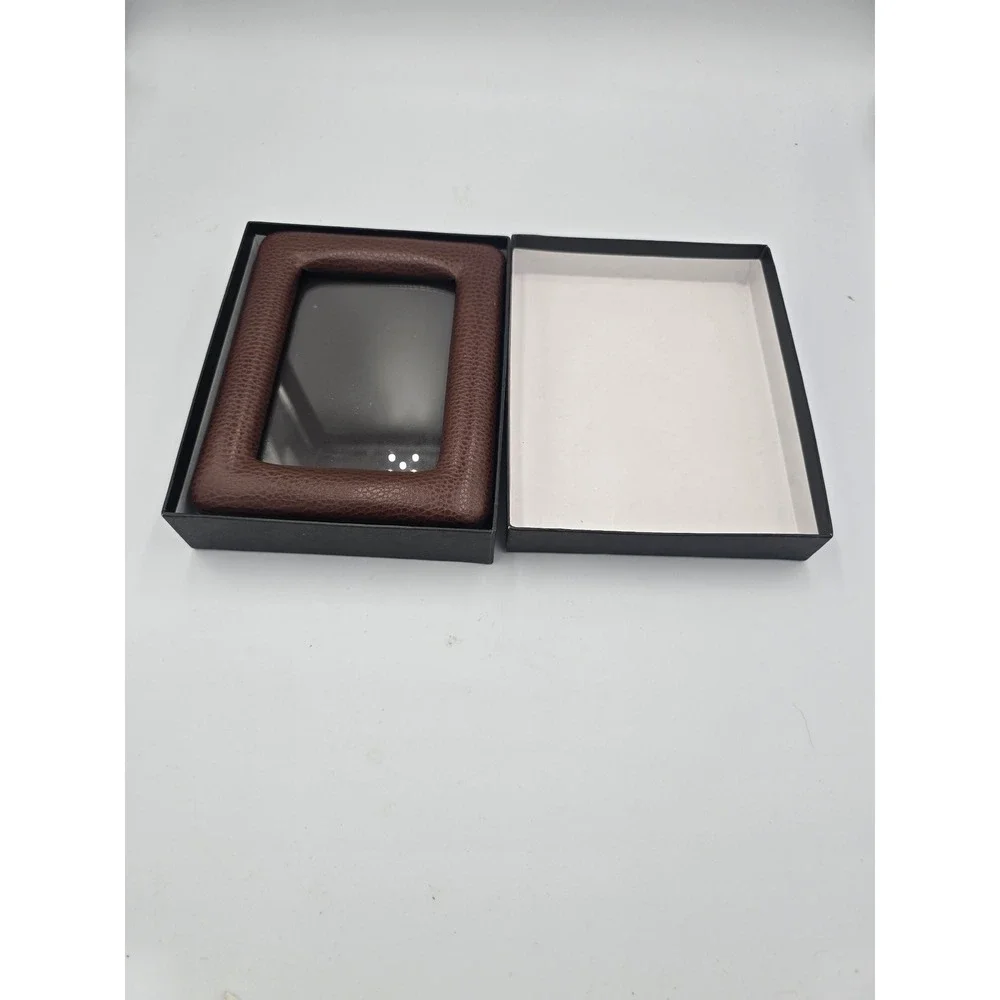 Vintage Bifold Travel Picture Frame Brown Genuine Leather Folding Photo Holder